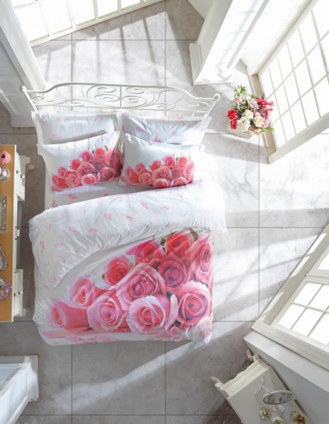 Cotton Box Darling Pembe 3D Floral ift Kiilik Nevresim Takm